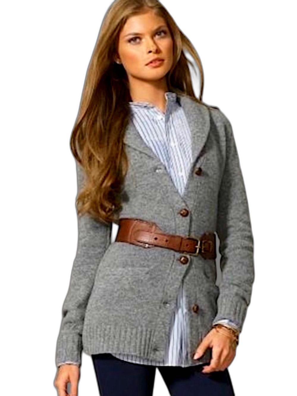 Rugby Ralph Lauren Wool Shawl Collar Cardigan Suede Patches Leather Buttons S - Picture 2 of 8
